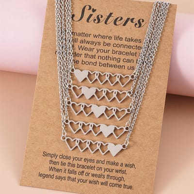 Bixorp Friends BFF Ketting voor 5 met Zilverkleurige Hartjes - Vriendschapsketting Meisjes - Best Friends Ketting Vriendschap Cadeau voor Vijf