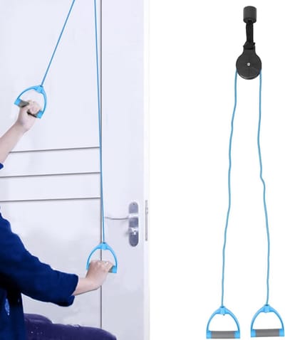 Schoudertrainer Katrol - Schouderoefenrol Revalidatie - Mobiliteit Verbeteren - Comfortabele Schuimgrip - Verstelbaar Touw - Grijs