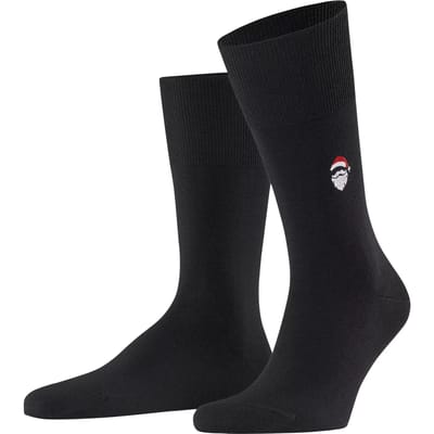 FALKE Airport Santa Claus gedessineerd wol katoen sokken heren zwart - maat 39-40