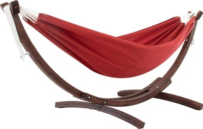 Vivere Double Sunbrella Hangmat met Massief Houten Standaard - Crimson