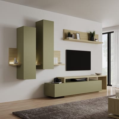Meubella - Bello - Wandmeubel - Groen/Eikenpatroon - 219x45x52 cm