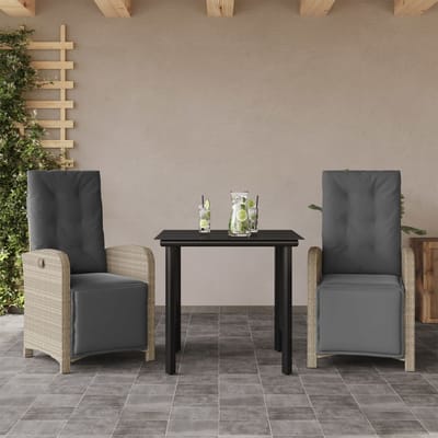 vidaXL - 3-delige - Bistroset - met - kussens - poly - rattan - lichtgrijs