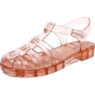Nieuwe sandalen dames zomer platte bodem lage hak kristal schoenen schattige antislip waterdichte plastic gelei schoenen 40 roze