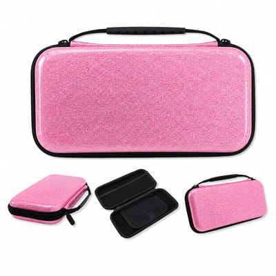Hard Case – Beschermhoes - Hard Case geschikt voor Nintendo Switch - Screen protector – Opbergtas - Beschermhoes voor Console en Accessoires - Hoes - Koffer - Glitter Roze - LOUZIR