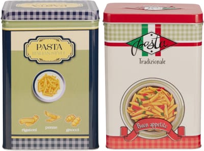 Pasta / spaghetti bewaarblik Nostagia set - blauw - metaal - Italiaans - 13 x 9 x 18 cm - voorraadblik