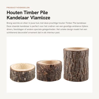 Dailygoods- Kandelaar Houten - Driedelig - Vlamloze Kaarsen - Staande Kandelaar - Decoratief Ornament - Hoogwaardig Hout - Kaarsenhouder