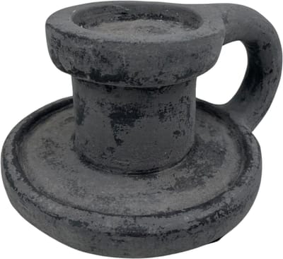 Nostalgische kandelaar met handvat / oor 23 x 11 cm aardewerk grijs antraciet | Brynxz