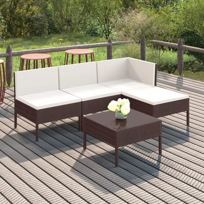 vidaXL - 5-delige - Loungeset - met - kussens - poly - rattan - bruin