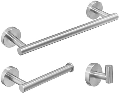 JHUBERS- Badkameraccessoires Set - 3-delige Set - Roestvrij Staal - Wandmontage - Modern Ontwerp - Duurzaam en Corrosiebestendig - Badkamerhardware