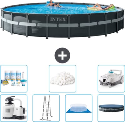 Intex Rond Ultra XTR Frame Zwembad - 732 x 132 cm - Inclusief Pomp - Ladder - Grondzeil - Afdekzeil Onderhoudspakket - Filterbollen - Stofzuiger