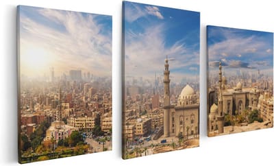 Artaza Canvas Schilderij Drieluik Moskee in Cairo, Egypte - 120x60 - Foto Op Canvas - Canvas Print