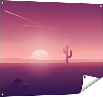 Gards Tuinposter Zonsondergang in de Woestijn met een Cactus - 100x80 cm - Tuindoek - Tuindecoratie - Wanddecoratie buiten - Tuinschilderij