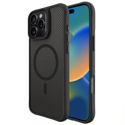 imoshion Hoesje - Geschikt voor Apple iPhone 16 Pro Max - Hybrid Carbon Case geschikt voor MagSafe - Zwart