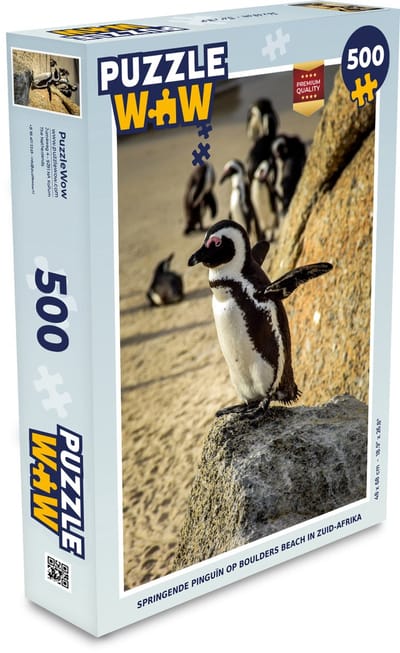 Puzzel Springende pinguïn op Boulders Beach in Zuid-Afrika - Legpuzzel - Puzzel 500 stukjes