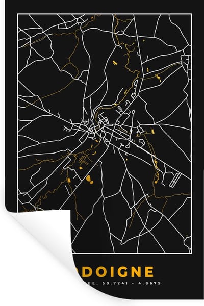 Muurstickers - Sticker Folie - Jodoigne - Plattegrond - Kaart - Stadskaart - Goud - 20x30 cm - Plakfolie - Muurstickers Kinderkamer - Zelfklevend Behang - Zelfklevend behangpapier - Stickerfolie