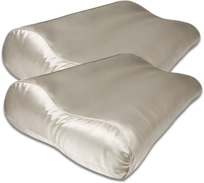 Voordeelset 2x 100% Zijden kussensloop Ivoor Glossy Ergonomisch - 22MM - 30x50cm - Satijn geweven zijden kussensloop - Anti acne kussensloop - Silk Heaven - 30x50cm