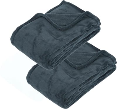 Atmosphera Fleece deken of plaid harig - 2x - donkergrijs/blauw - 130 x 180 cm - polyester - Bankdeken - Fleece plaid