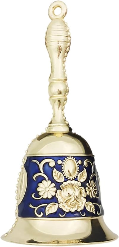 Klassieke Tafelbel - Handbel Service - Ontvangst Melding - Roestvrij Staal - 11.2 cm Hoog - Blauw Goud