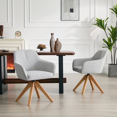 MODFU - Eetkamerstoelenset - 360° Draaibaar - Ergonomisch - Modern - Stof En Houten Poten - Grijs - 2 Stuks