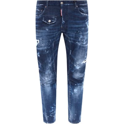 Dsquared2 Tidy Biker Jean Paint Splatter Donkerblauwe Denim Broek