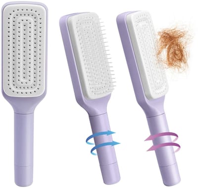 Dailygoods - Zelfreinigende haarborstel, haarborstels voor vrouwen, luchtkussen massage kammen, roterende telescopische kam, makkelijk ontwarren van haar en schoonmaken (Paars)