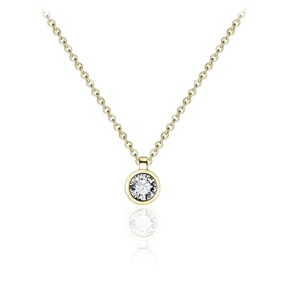 Gisser Jewels - Hanger incl. Ketting - Solitaire gezet met Zirkonia Steen in een gladomzetting - 6mmØ - Lengte 42+5cm - Geelgoud Verguld Zilver 925