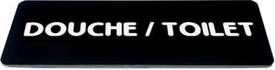 Deurbordje met Tekst douche / toilet - Zwart/wit met ronde letter - Formaat 150mm x 50mm x 1,6mm - zelfklevend