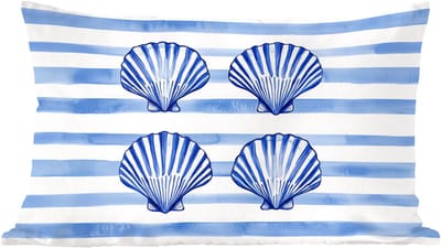 Sierkussens - Kussentjes Woonkamer - 60x40 cm - Vier schelpen - Blauw - Wit - Strepen