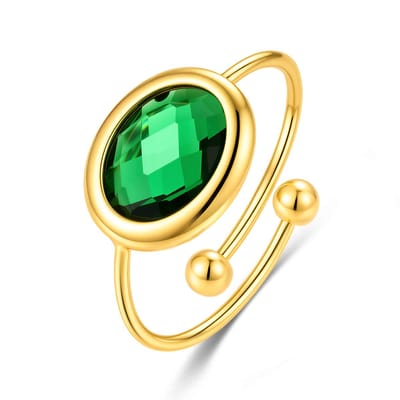 CO88 Collection - 8CR-10066 - Dames Ring Groen Glassteen - Stainless Steel - Cadeau