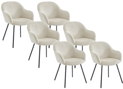 Vente-unique Set van 6 stoelen met armleuningen van ribfluweel en zwart metaal - Beige - MARENZIA