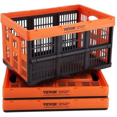 VEVOR Set Van 3 45L Professionele Vouwdozen van PP Transportdoos, Opvouwbare Opbergdoos met Handvat, Stapelbare Dozen, Opbergdoos, Vouwdozen, Stapeldozen voor Opslag en Transport, Oranje