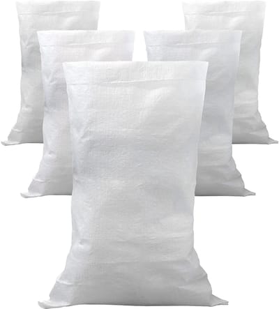5 x tuin- en vuilzakken van extra robuust polypropyleen, 105 x 55 cm, multifunctionele zak voor verpakking, groenten, zand, puin, doe-het-zelf, container voor voorwerpen, wit