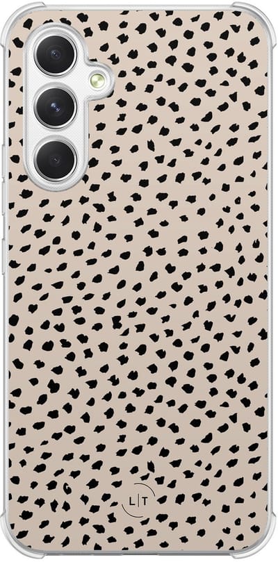 Shockproof hoesje - Geschikt voor Samsung Galaxy A54 - Almond dots - Extra sterke case - TPU/polycarbonaat - Gestipt - Beige, Transparant