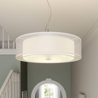 Lindby - Hanglamp - 3lichts - Textiel, glas, metaal - H: 13 cm - E27 - wit, chroom