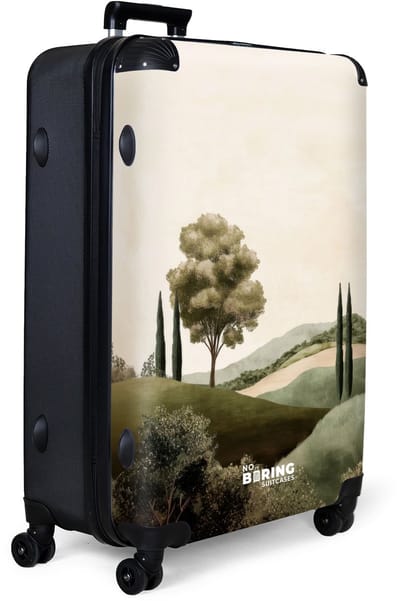 NoBoringSuitcases.com® - Koffer groot - Reiskoffer lichtgewicht - Landschap met heuvels in beige en groen - Rolkoffer met 4 wielen - Grote trolley XL - 98 liter bagage