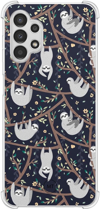 Hoesje (shockproof) geschikt voor Samsung Galaxy A13 4G - Luiaard print - Extra sterke case - TPU/polycarbonaat - Print - Blauw, Transparant