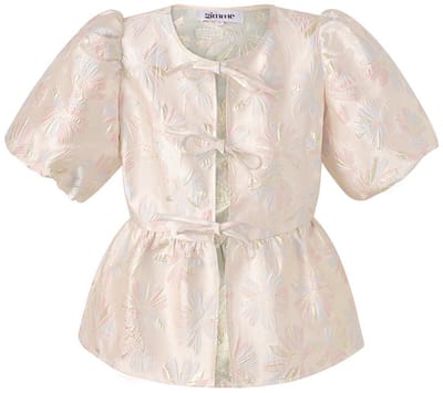 Gimme - Short Sleeve Top Floral – Elegante Top met Bloemenprint – Modieus Geweven Shirt voor Lente & Zomer - Champagne - Maat S