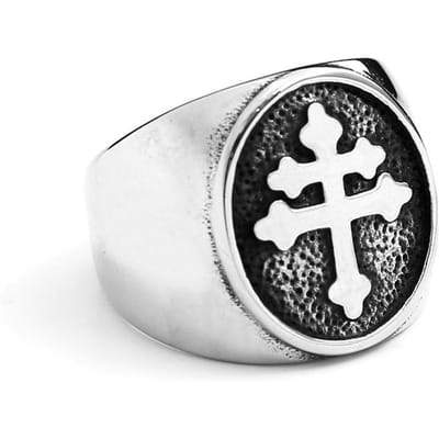 Klassieke Lotharings Kruis Signetring voor Heren Goud/ Kleur RVS Orthodox Kruis Ring Mannelijk Punk Biker Sieraden 10 white