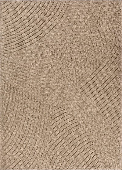 the carpet Cairo – Weerbestendig outdoor vloerkleed met 3D boogpatroon in jute-look, geschikt voor balkon, tuin en terras, bruin met gebogen lijnenpatroon, 80 x 150 cm