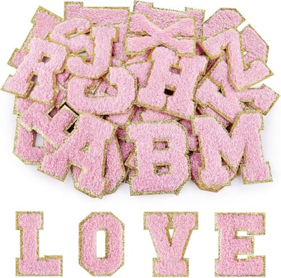 26 stuks Zelfklevende Chenille Letter Patches A–Z – Roze Geborduurde Letters voor Kleding, Tassen & DIY Decoratie
