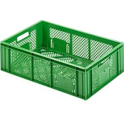 Euro Box groente- en fruitkist, voedselveilig, inhoud 33,9 liter, opengewerkte versie, groen