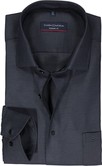 CASA MODA modern fit overhemd - dobby - antraciet - Strijkvrij - Boordmaat: 39
