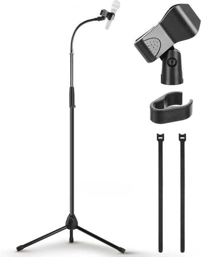 Vierkante microfoonstandaard met gans en clip - zwaar en verstelbaar van 125 tot 194 cm, solide gegoten voet, geschikt voor studio en concert, universele adapter van 5/8 inch