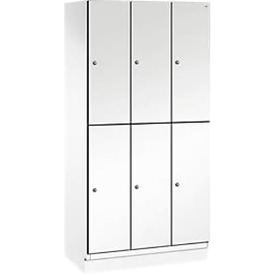 C+P Double-store locker Cambio, 3 vakken, 6 vakken, met plint, B 900 x D 525 x H 1980 mm, verkeerswit/wit
