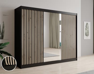 Meubella - Kledingkast Lisbon 2 - Zwart - 250 cm - Met spiegel