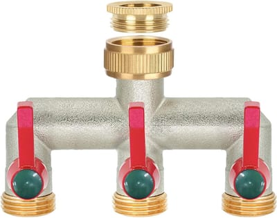 3-Weg Waterverdeler 3/4 Inch voor Tuinslang - Messing Verbinder voor Irrigatie, Keuken en Waterkraan met Verlengde Handgreep