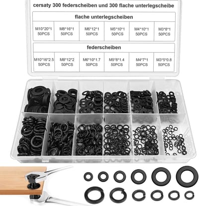 Dailygoods- Veerringen 600 stuks - Platte Sluitringen - Roestvrij Staal 304 - M3/M4/M5/M6/M8/M10 - Corrosiebestendig - Transparante Opbergdoos