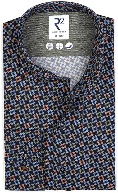 R2 Overhemd Printed Sofas Multicolour Donkerblauw (navy) - Maat 37 - Heren - Overhemden Casual