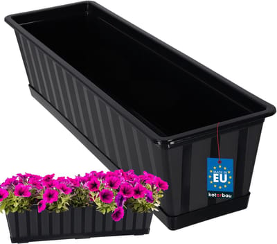 KOTARBAU® Balkonbak, Bloembak voor Balkon, Kunststof, 60 x 18 x 14 cm, Plantenbak, Antraciet, Plantenbak Balkon, met Schotel, Rechthoekig