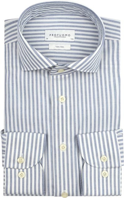 Profuomo slim fit heren overhemd - popeline - blauw met wit gestreept - Strijkvriendelijk - Boordmaat: 44